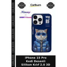 Carlburn iPhone 15 Pro Kedi Desenli Silikon Kılıf 2.0 3D Eğlenceli Tarz Renkli Model Modern Stil