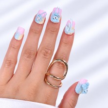 Takma Takma Renkli Nail Art Kısa Badem 10'lu Tekrar Kullanılabilir El Yapımı Protez Takma Tırnak KKBD-3543 Pembe-M