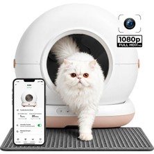 Haustier CB002 Bej Kameralı Akıllı Otomatik Kedi Tuvaleti, App ile Uzaktan Kontrol, 72LT Hazne, 7lt Çöp Haznesi