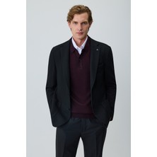 Morven  Erkek Siyah Örme Trend Desenli Slim Fit Mono Yaka Ceket