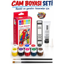 Glanart 10 Renk Cam Boyası Seti (10X20 Ml) Siyah  Kontör Boyası ve Fırçalı Set 1 Adet