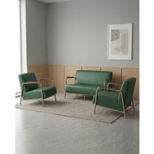 Azra Mobilya Atlas 2+1+1 Deri Ofis Modern Bekleme Koltuk Takımı Cappuccino Metal Iskelet - Yeşil