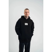 Marchè Bien Erkek 3 Iplik Pamuklu Kapüşonlu Patchli Nakışlı Hoodie Sweatshirt - Siyah