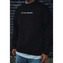 Marchè Bien Erkek 3 Iplik Pamuklu Bisiklet Yaka Baskılı Sweatshirt - Siyah