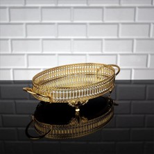 Fair Home Aynalı Tepsi Dekoratif Sunum Tepsisi Oval Inci Desenli Metal Gold 36 x 20 cm
