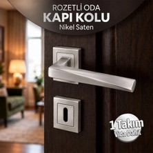 Badem10 Penta Kare Rozetli Oda Kapı Kolu Nikel Saten Sağ ve Sol Uyumlu 1 Takım Modern Tasarım İç Kapı Kolu