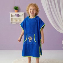 Milk&moo 7-10 Yaş Çocuk Panço Mavi Baskılı Tasarım ile Eğlenceli Kullanım