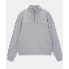 Marchè Bien Kadın 3 Iplik Pamuklu Oversize Yarım Fermuarlı Yakalı Basic Sweatshirt - Gri