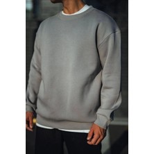 Marchè Bien Erkek Bisiklet Yaka 3 Iplik Pamuklu Basic Sweatshirt - Boyalı Gri
