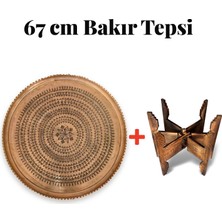 Binbir Trend 67 cm El Işlemeli Otantik Desenli Kalın Urfa Bakır Tepsi + Katlanabilir Yer Sehpası