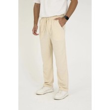 Marchè Bien Erkek Jakar Kutu Desenli Baggy Eşofman Pantolon - Bej