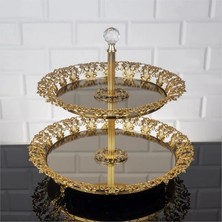 Fair Home Iki Katlı Kurabiyelik Küçük Boy Yuvarlak Metal Gold 27 cm / 22 cm – Tac Model