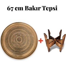 Binbir Trend 67 cm El Işlemeli Otantik Desenli Kalın Urfa Bakır Tepsi + Katlanabilir Yer Sehpası
