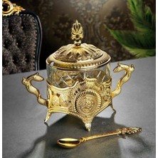 Fair Home Kaşıklı Şekerlik Reçellik Kase Cam-Metal Gold – Timeless Model