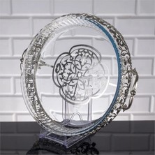 Fair Home Borcamlı Sunumluk Servis Tepsisi Yuvarlak Metal Gümüş 35 cm – Roza Model