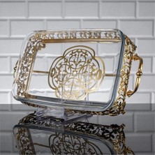 Fair Home Borcamlı Sunumluk Servis Tepsisi Dikdörtgen Metal Gold 22 cm x 45 cm – Roza Model