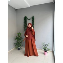 Yüsra Collection Tesettür Liza Kol Bağlama Elbise ve Gölgeli Oval Sufle 2'li Takım
