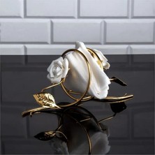 Fair Home Metal Peçetelik Dekoratif Masa Üstü Gül Desenli Gold