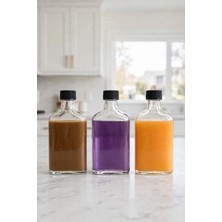 Sara Shoop 200 ml Yassı Cam Sızdırmaz Şişe Siyah Kapaklı (4 Adet) – Cold Brew Soğuk Kahve ve Içecek Şişesi