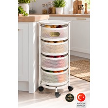 River World Tekerlekli Rengi Beyaz Açılabilen 4 Katlı Çok Amaçlı Metal Raf Mutfak, Balkon, Kiler