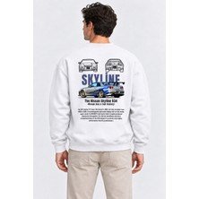 Maison De Mode Nissan Skyline R34 Baskılı Beyaz Oversize Sweatshirt
