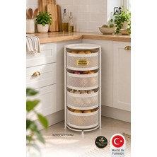 River World Tekerleksiz Rengi Krem Açılabilen 4 Katlı Çok Amaçlı Metal Raf Mutfak, Balkon, Kiler