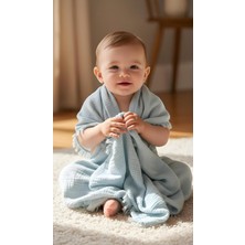 Odea Tr 4 Katlı Müslin Bebek BATTANIYESI,%100 Pamuk, Püsküllü Kenarlı, 115X100 Cm, 230 Gram, Çok Amaçlı, Havuz ve Banyo Kullanımına Uygun (Su Yeşili)