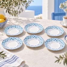 Odea Tr 6'li Porselen Çay Tabağı Seti, Çiçek Desenli Yazılı Tasarım,mavi