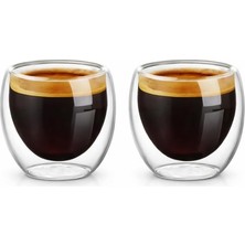 Odea Tr Needd Çift Katmanlı Espresso Cam Bardak Seti 2'li 80 ml | Borosilikat Cam, Isı Yalıtımlı Double Wall Tasarım | Espresso, Ristretto ve Macchiato Için Şeffaf Kahve Bardağı