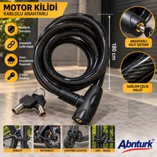 Abnturk 180CM 24MM Kalın Çelik Halatlı Anahtarlı Motor Kilidi-Bisiklet Motorsiklet Scooter Güvemlik Kilidi