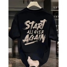 Marchè Bien Erkek Kısa Kol Yazlık Tişört Bisiklet Yaka Baskılı Oversize T-Shirt - Siyah