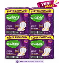 Molped Supernight Süper Gece Hijyenik Ped 14'lü (X 4 Paket) 3D Bariyer Koruması - Yeni Paket