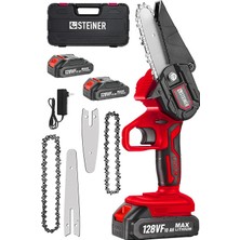 Happy Trend Alman 128 Vf 10 Ah Bakır Sargılı Akülü Dal Kesme Budama Testere Bıçkı Makinesi Çift Pala Çift Zincir Kırmızı