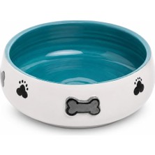Happy Trend Seramik Mama Kabı Pati Kedi Köpek Kalp Desen Kabartmalı Doğal Renkli Kedi ve Köpek Yemek Su Kasesi, Devrilmez Premium Dekoratif Porselen Yapı 1 Adet Tekli (Turkuaz)