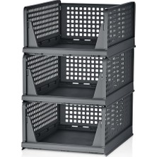 Happy Trend 3 Adet Kayar Raf Elbise Dolap Içi Organizeri, Mutfak, Banyo, Genç Odası, Garaj ve Ardiye Için Üst Üste Dizilebilir Ünite, Kayar Raf Dolap Içi Kıyafet, Ev Aksesuarı Düzenleyici (Antrasit)