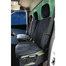 Happy Trend Transit Tek Kabin 2014 Model ve Üzeri Ile Uyumlu Tay Tüyü Kumaş Araca Özel Oto Koltuk Kılıfı (Siyah Mavi)