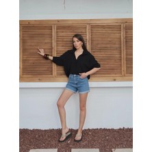 Yaren Co. Kadın Ayrobin Kumaş Tek Cepli Oversize Gömlek