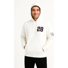Marchè Bien Erkek Kapüşonlu Kanguru Cepli Sweatshirt 3 Iplik Pamuklu Baskılı Hoodie - Beyaz