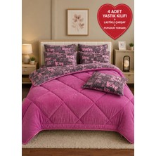 Çift Kişilik Welsoft Pufidik Uyku Seti (Lastikli Çarşaflı) Mürdüm Love