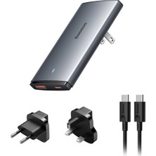 Baseus Gan5 Pro 65W Usb-C Pd ve Usb-A Çıkışlı Ultra Ince Hızlı Şarj Seyahat Adaptörü - Siyah (Türkiye Uyumlu Priz Başlığı)