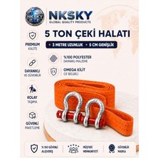 Odea 5 Ton Araç Çekme Halatı 3 Metre 5 cm Genişlik Ce Belgeli Omega Kilit Oto Çeki Halatı (Turuncu)