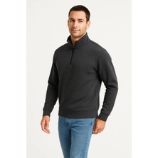Marchè Bien Erkek Dik Yaka Yarım Fermuarlı 3 Iplik Pamuklu Sweatshirt -  Antrasit