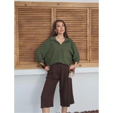 Yaren Co. Kadın Ayrobin Kumaş Tek Cepli Oversize Gömlek
