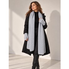 Irmak Kerekli Kadın Yumoş Triko Atkı Parmaksız Eldiven Takımı Kışlık Set 71723 Buz Mavi