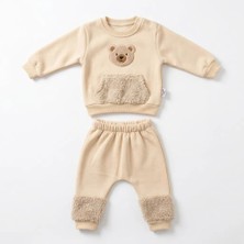 Kısmet Baby 2'li Erkek Bebek Takım Bebek Ayıcık Nakışlı 3 Ip Şardonlu %100 Pamuklu 6-9-12-18-24 Ay Alt Üst 2'li Yenidoğan Bebek Takımı