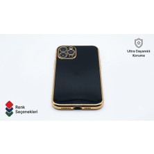 Elivora iPhone 11 Pro Max Uyumlu Gold Kenar Şeritli ve Kamera Korumalı Lüks Silikon Kılıf - Siyah