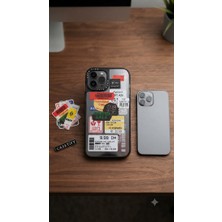 Elivora iPhone 12 Pro 12 Uyumlu, Renkli Sticker Etiket Tasarımlı Şeffaf Darbe Emici Esnek Silikon Kılıf