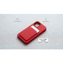 Elivora iPhone 12 12 Pro Uyumlu Kartlıklı Deri Görünümlü Pu Silikon Kılıf - Kırmızı