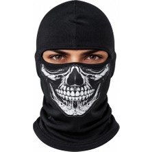 Elivora Unisex Kurukafa Desenli Balaklava Kışlık Tam Yüz Maske Nefes Alan Esnek Kask Altı Boyunluk Siyah Set