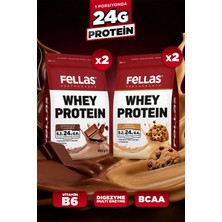 Fellas Whey Protein Tozu 24 g Protein 60 Servis Çikolata Aromalı (525 g) x 2 +Kurabiye Aromalı (525 g) x 2